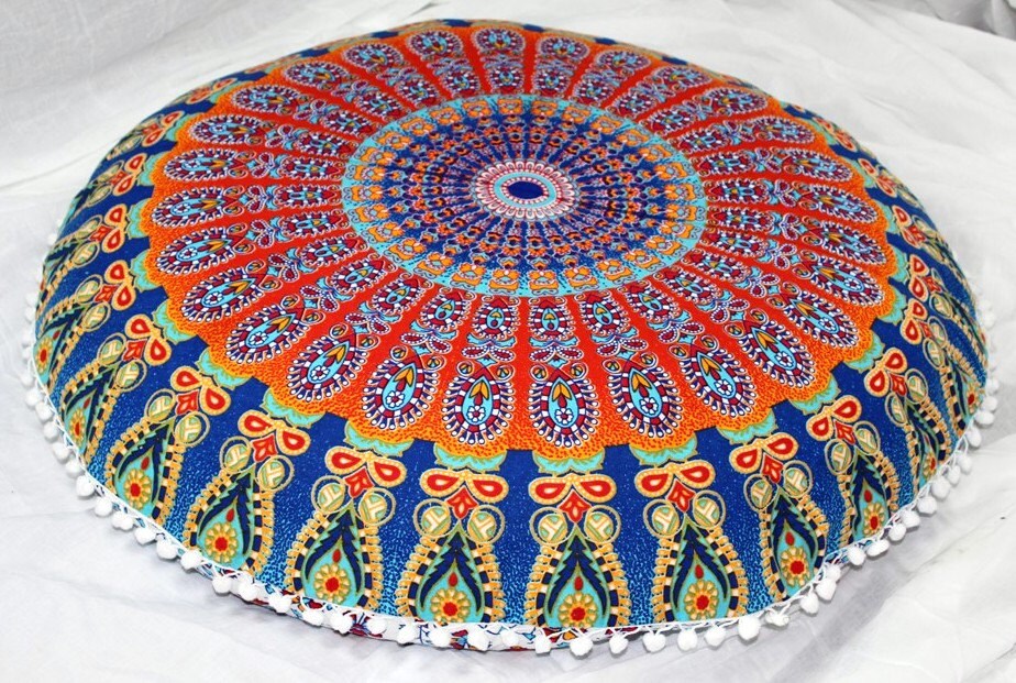 Turquoise Mandala Bohemian Floor Cushion Cover