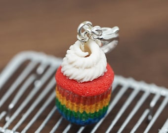 Rainbow Miniature Cupcake Charm * Cream Cupcake Pendant Necklace Chain * Mini Polymer Clay Cupcakes * Colorful Faux Food Dessert Jewelry