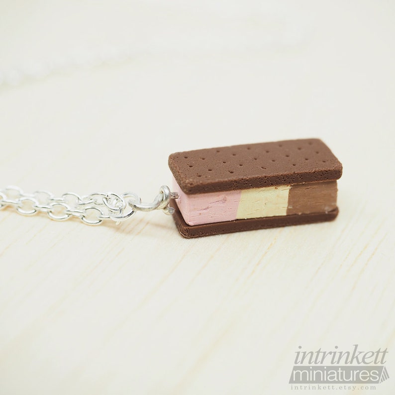 Neapolitan or Cookie Ice Cream Sandwich Charm Miniature Polymer Clay Jewelry Pendant Necklace image 4