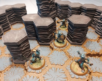 CUSTOM MADE Cave Terrain Stone Pillars - 9 Pieces / 25 Tiles - Heroscape/DnD/Warhammer/Tabletop