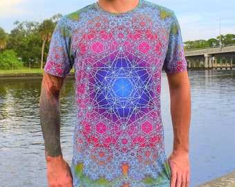 Fractal Metatron T-Shirt: Mens Festival Shirt, Sacred Geometry, Trippy, Psychedelic, Printed T-Shirt, Mens Streetwear, Flow Arts Water Style