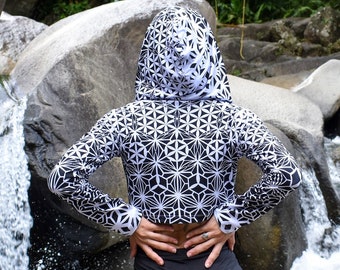 Tessellating Fractals Crop Hoodie: Psychédélique, Géométrique, Festival Hoodie, Rave Wear, Cropped Pullover Hoodie, Trippy, Festival de musique