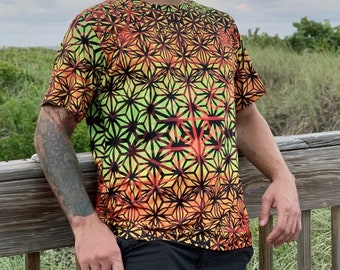 Fuego Fractals T-Shirt: Men's Festival Shirt, Sacred Geometry, Trippy, Psychedelic, Printed T-Shirt, Mens Streetwear, Flow Arts Apparel