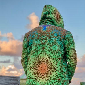 Earth Style Fractal Metatron Cloak: Festival Jacket - Sherpa Jacket - Heady Jacket - Fleece Jacket - Cloak - Festival Duster - Burning Man