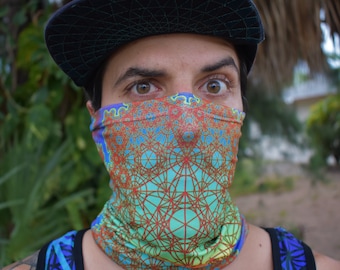 Earth Style Fractal Metatron Face Mask: Neck Gaiter, Festival Face Mask, Burning Man, Dust Mask, Face Buff, Rave Clothing, Trippy, Geometric