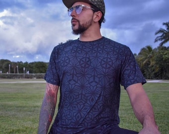 Tessellating Smoke T-shirt: Sacred Geometry Men's Festival T-Shirt, Heady, Trippy T-Shirt, Sublimated T-Shirt, Rave Wear, Men's Streetwear