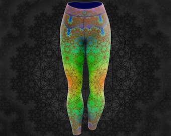 Leggings fractal Metatron Earth : leggings de festival, capiteux, géométrie sacrée, leggings Rave, leggings imprimés, vêtements de yoga, Burning Man, trippy