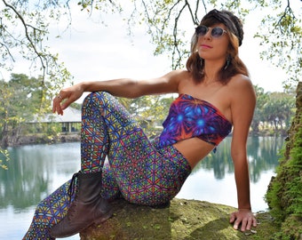 Double Flower of Life Leggings: Festival Leggings, Heady, Sacred Geometry, Rave Leggings, Printed Legging, Yoga Wear, Burning Man, Trippy