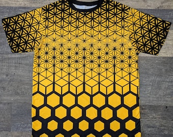 Golden Morphing Fractals T-Shirt: Trippy, Sacred Geometry, Psychedelic, Men's Festival Clothing, Men's Printed T-Shirt, Mens Streetwear