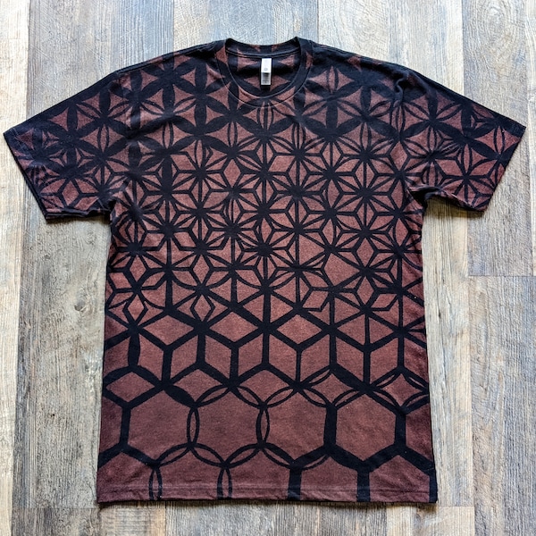 Bleach Dyed Scared Geometry Morphing Fractals T-Shirt: Heady Festival Clothing, Rave Wear, Trippy T-Shirt, Men's Cotton T-shirt, Flow Arts