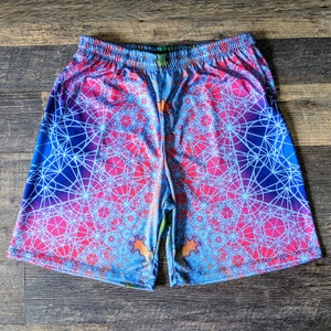 Fractal Metatron Gym Shorts: Mens Festival Shorts, Psychedelic, Yoga Shorts, Burning Man, Geometric, Heady, Trippy Shorts, Rave Shorts, EDM