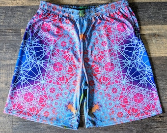 Fractal Metatron Gym Shorts: Mens Festival Shorts, Psychedelic, Yoga Shorts, Burning Man, Geometric, Heady, Trippy Shorts, Rave Shorts, EDM