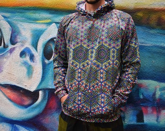 Double Vision Hoodie: Psychedelic Hoodie - Trippy Hoodie - Geometric Hoodie - Rave - Festival Hoodie - Festival Clothing