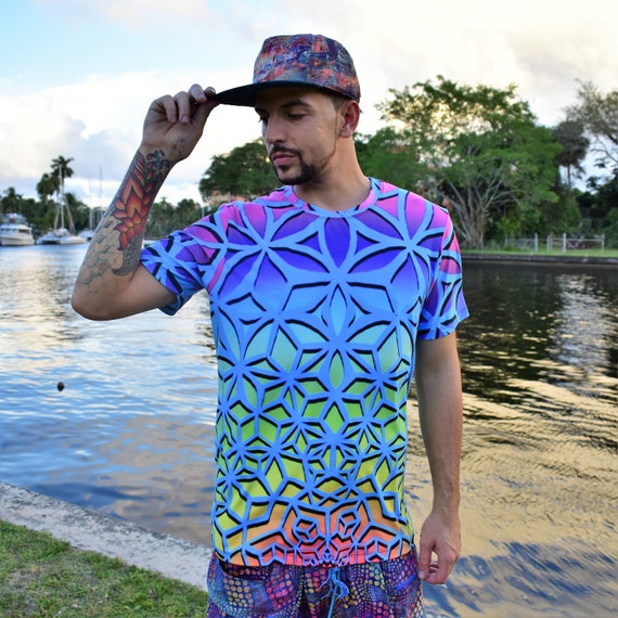 Cubeometry Men's Trippy T-shirt: Scared Geometry, Psychedelic