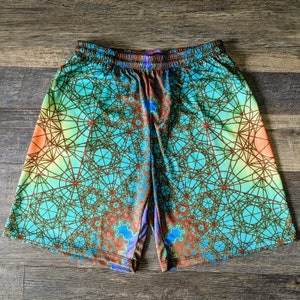 Fractal Metatron EarthStyle Gym Shorts: Mens Festival Shorts, Psychedelic, Yoga Shorts, Burning Man, Geometric, Heady, Trippy Shorts, Rave