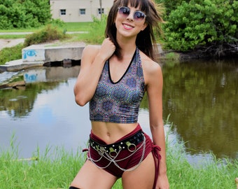 Double Vision Crop Top: Festival Top - Géométrie Sacrée - Halter Crop Top - Fleur de vie - Rave Top - Yoga Top - Boho Top - Festival de musique