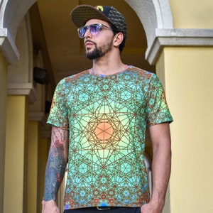 Fractal Metatron T-Shirt: Mens Festival Shirt, Sacred Geometry, Trippy, Psychedelic, Printed T-Shirt, Mens Streetwear, Flow Arts Earth style