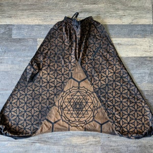 Sri Yantra Honeycomb Cotton Harem Pants: Sacred Geometry, Flow Arts Apparel, Festival Pants, Yoga Wear, Boho, Drop Crotch, Aladdin Pants