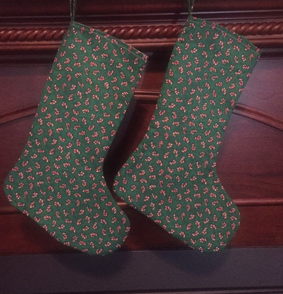 Candy Cane Stocking Set, Candy Cane Stocking Pair, Cotton Stocking, Fully Lined, Christmas