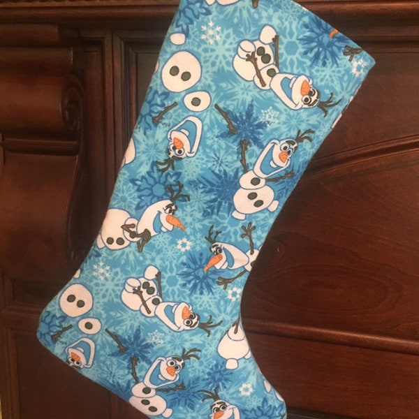 Frozen Christmas Stocking, Olaf Stocking, Flannel Stocking, Christmas Stocking, Snowman Stocking, Olaf, Elsa, Anna, Fully Lined, 6"x16"