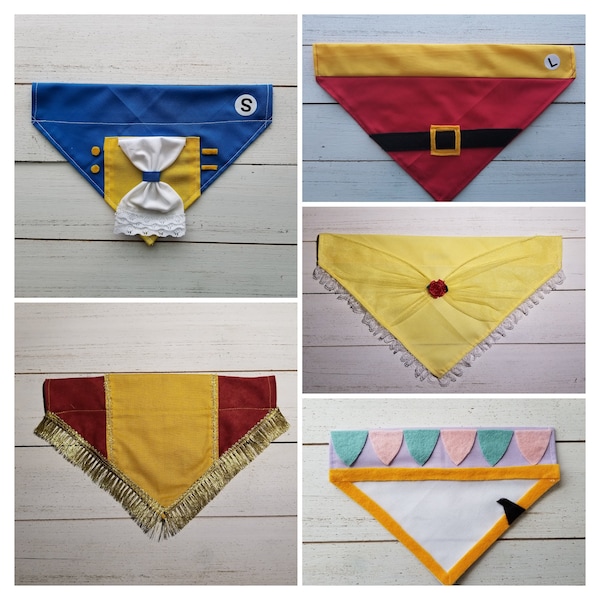 Beauty and the Beast Cosplay Dog Bandana, Over the Collar Dog Bandana, Belle, Beast, Prince, Gaston, Disney Inspired