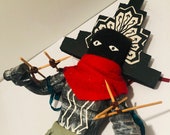 Vintage Apache Crown Dancer - Tall Carved Wooden Doll with Felt and Leather Details - Signed by Artist, 16 quot Tall