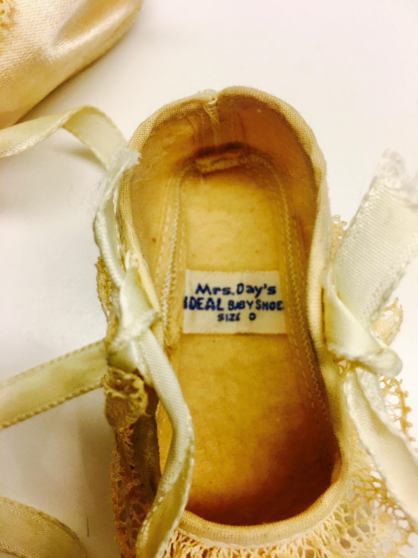 vintage satin baby or doll ballet slippers - mrs day's ideal baby shoe, decoration or gift, size 0