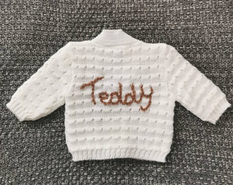 PERSONALISED Baby Cardigan - Newborn (0-3 months) - Hand Embroidered