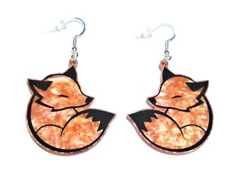 Herbst Ohrringe, niedlichen schlafenden Fuchs baumeln Ohrringe, Tier Ohrringe, Fuchs Ohrringe