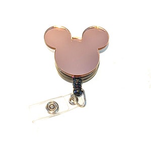 Rose Gold Mirror Mickey Mouse Head Retractable Black Badge Reel | Disney-Inspired | Disney Badge Reel