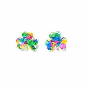 Small Green Chunky Sparkle Glitter Acrylic Clover Shamrock Stud 12mm Earrings for St. Patrick's Day, St. Paddy's Day, Luck & Lucky