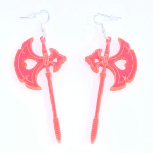 Castlecore Battleaxe Dangle Earrings in Hot Pink Fluorescent Acrylic, Edgy Fantasy Statement Earrings, Battle Ax Earrings, Romantasy Axes