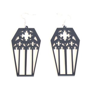 Black Goth Coffin Dangle Earrings, Castlecore Gothic Window Coffin Earrings, Coffin Dangle Earrings,Lightweight, Summerween Halloween