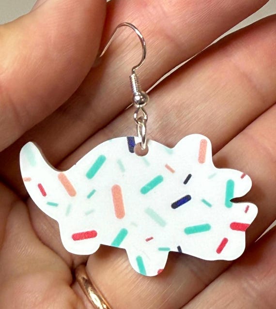Cute Triceratops Dinosaur Sprinkle Circus Cookie Dangle Earrings