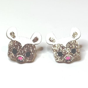 Fall Earrings, Glitter Possum Stud Earrings, Animal Earrings, Opossum Earrings, Possum Earrings, Glitter Critter, Marsupial Earrings