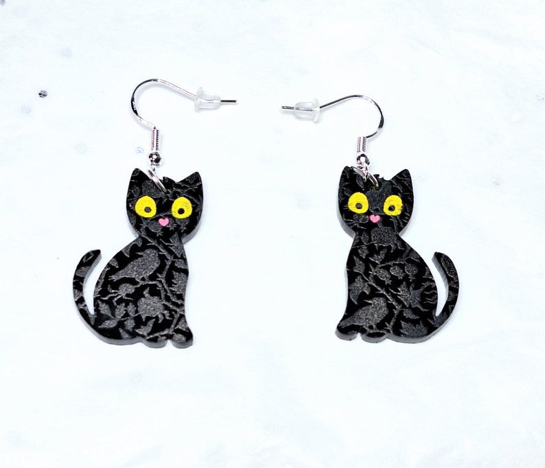 Sterling Silber Ohrstecker 'Kleine Schwarze Katze' | Für Damen, Katzenliebhaber | Hypoallergen, Größe Ca. 1 Cm