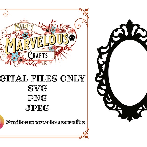 Cadre mural ovale baroque pour miroir mural SVG PNG JPEG | Clipart, téléchargement numérique instantané, silhouette baroque