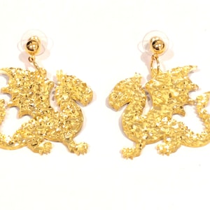Dragon Gold Textured Dangle Earrings, Adarna-Inspired Dragon, Fourth Wing-Inspired Earrings, Whimsical Earrings, Bookish Literary Earrings