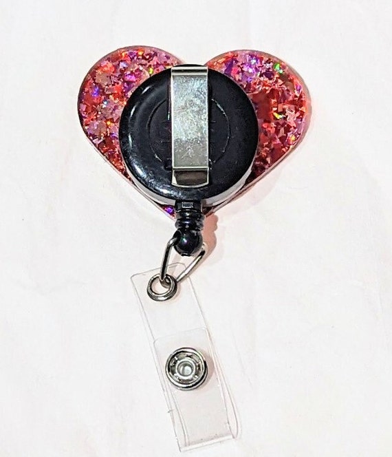 Red and Pink Chunky Glitter Heart Retractable Black Badge Reel, Valentine's  Day Badge Reel, Heart Badge Reel, Sparkling Heart 