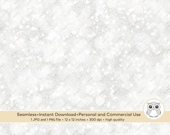 Silver Stars Bokeh Digital Paper: White Glitter Background (JPG, PNG)