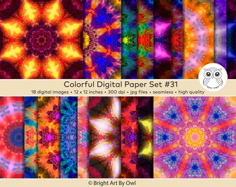 Buntes Mandala Boho-Digitalpapier, nahtloses Muster (digitaler Download)
