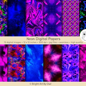 Neon Digital Paper, Neon Overlays, Neon Backdrop, Bright Digital Paper, Neon Watercolor, Seamless Purple Digital Paper Pack, Neon Clipart