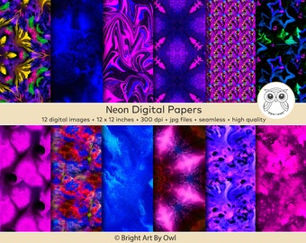 Neon Digital Paper, Neon Overlays, Neon Backdrop, Bright Digital Paper, Neon Watercolor, Seamless Purple Digital Paper Pack, Neon Clipart