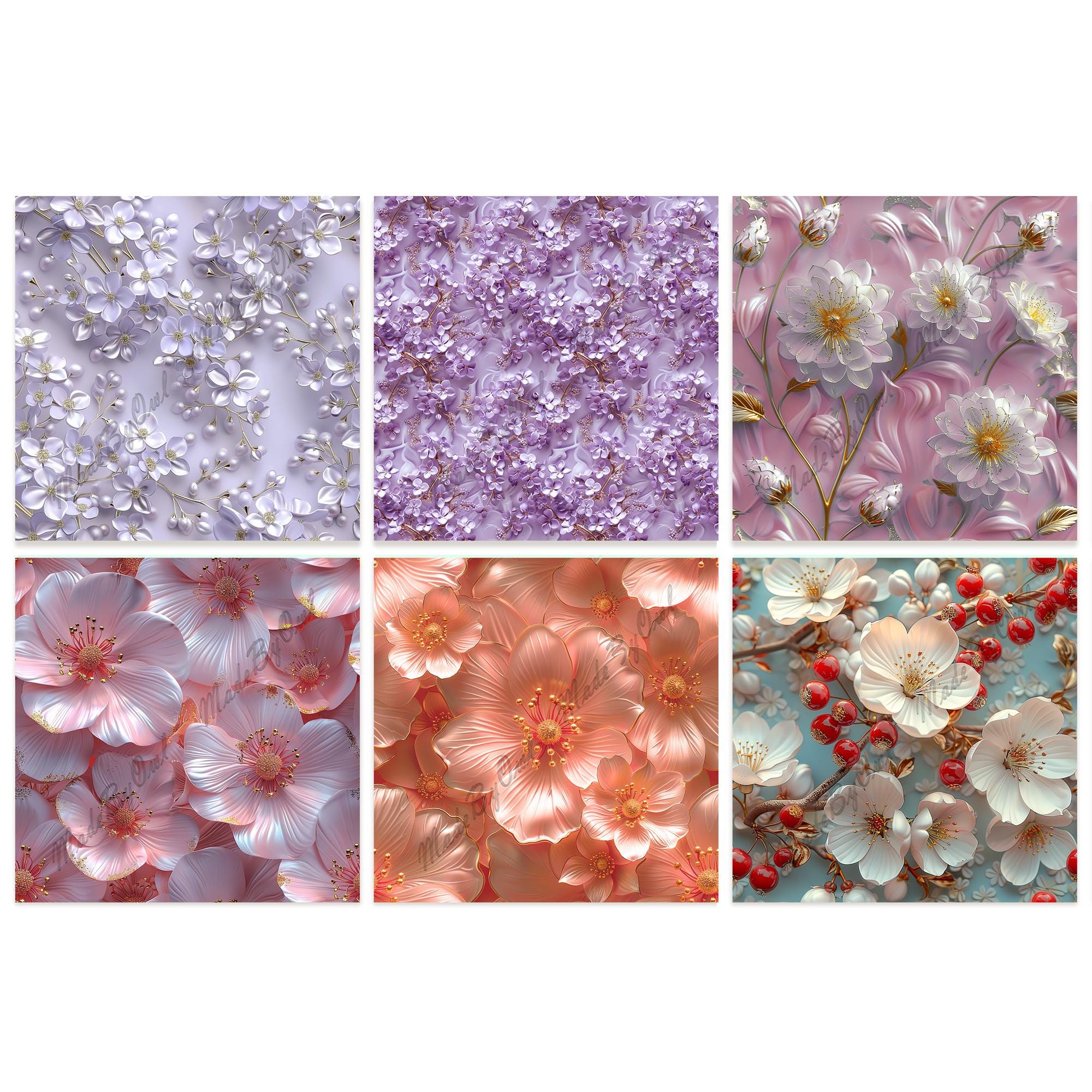 3D Floral Seamless Patterns, Floral Digital Paper Pack, Flower Seamless ...