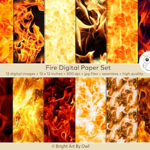 Vuur digitaal papieren plakboek, vuur foto achtergrond vlam, naadloos downloadbaar papier, clipart vuur overlays, heldere digitale papier vlam
