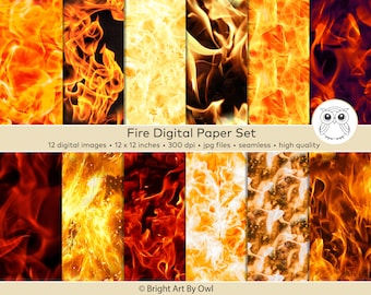 Fire Digital Paper Scrapbook, Fire Photo Background Flame, Seamless Downloadable Paper, Clipart Fire Overlays, Bright Digital Paper Flame