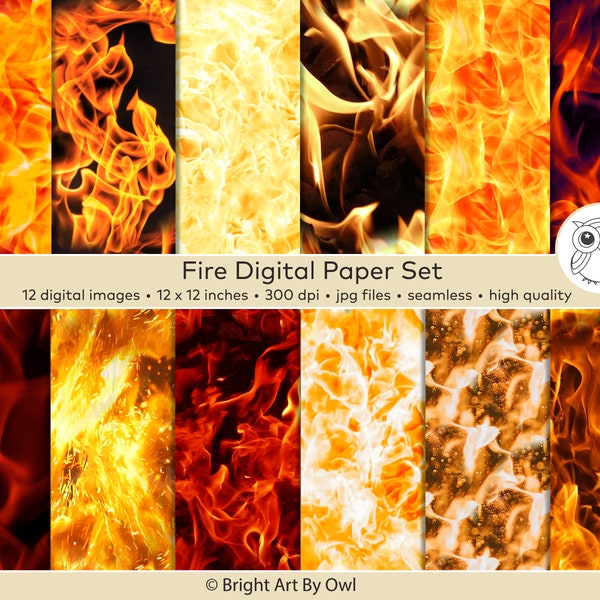 Fire Digital Paper Scrapbook, Fire Photo Background Flame, Seamless Downloadable Paper, Clipart Fire Overlays, Bright Digital Paper Flame
