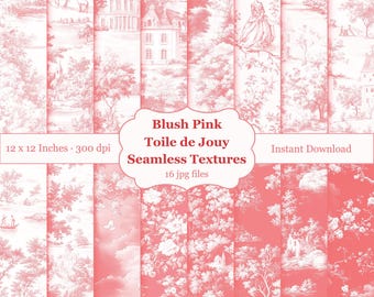 Pink Toile de Jouy Seamless Patterns, French Style Digital Paper (Digital Download)