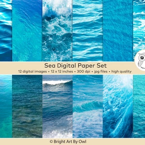 Papel digital océano, fondo de mar azul, imprimible, textura de agua, superposición de olas, álbum de recortes, fotos, uso comercial, patrones, fondos, impresión artística