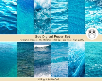 Ocean Digital Paper Blue Sea Background Printable Water Texture Overlay Waves Scrapbook Photos Commercial Use Patterns Backdrops Art Print